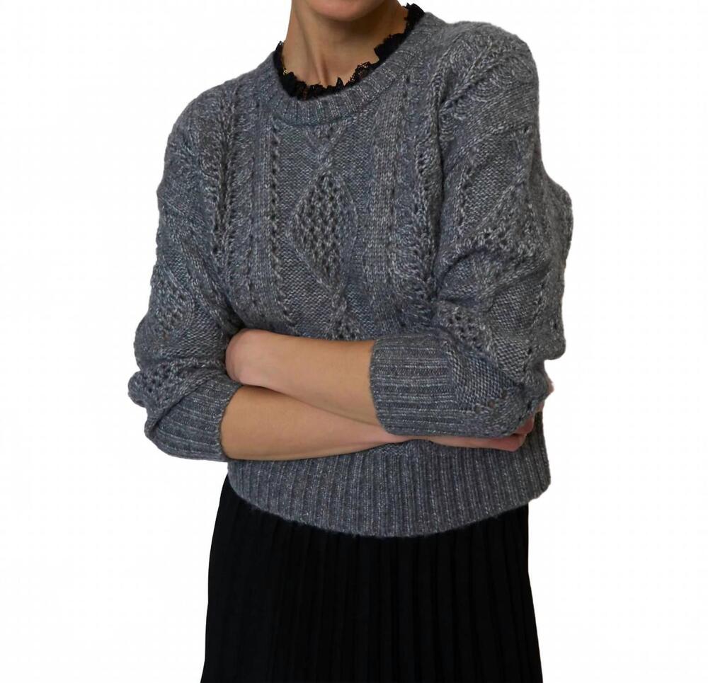 NEW CENTRAL PARK WEST celeste lace trim cable pullover sweater in charcoal